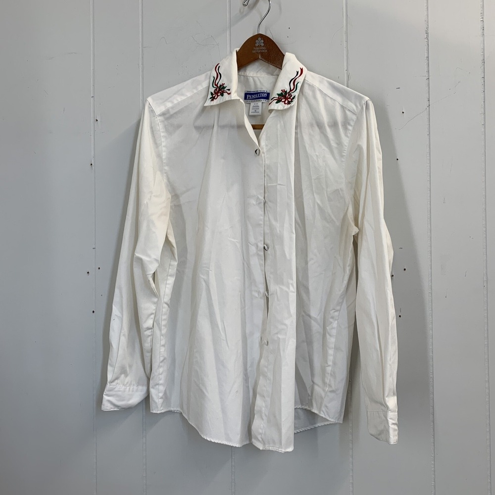 Pendleton Shirt Men's Size 12 Pima Cotton White Long Sleeve Christmas Hollyberry